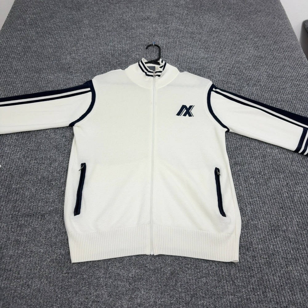 Armani Exchange Track Jacket Mens M White Cotton Full Zip Mock Neck Sporty